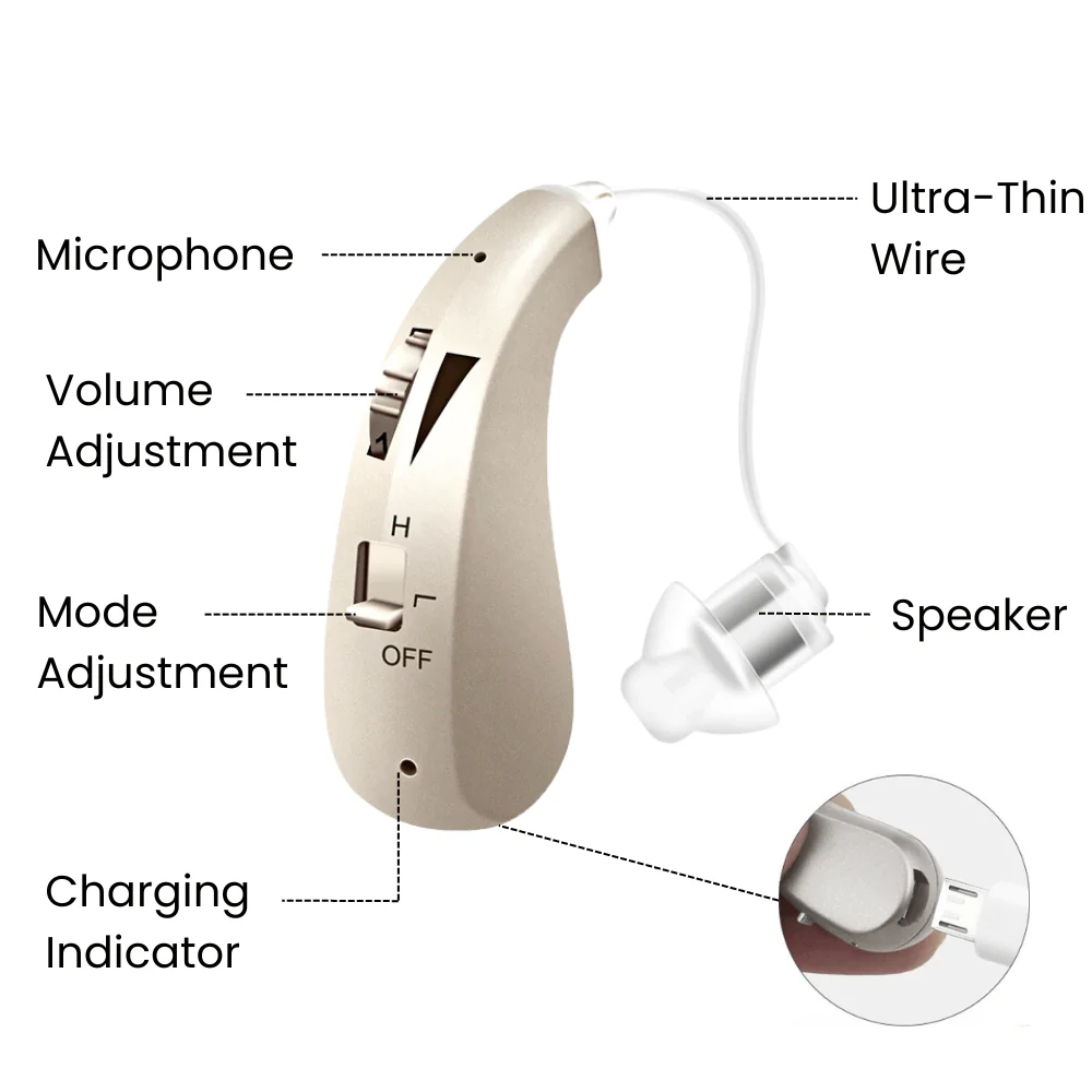 TruHear hearing aid labeled parts